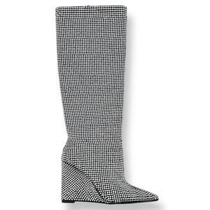 Gianni Bini Gabor Rhinestone Wedge Heel Knee Boots Womens Size 6.5 Pointy Toe